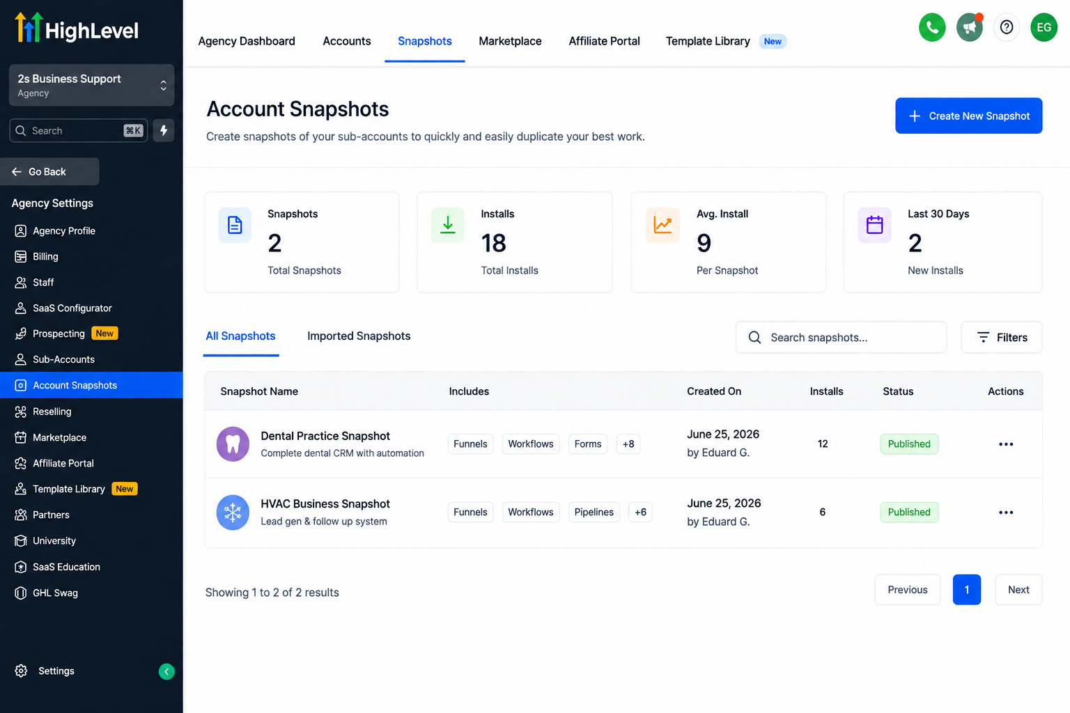 Agency Account Snapshots